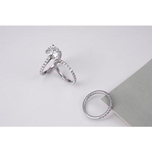 【並行輸入品】Jiostonor モアッサナイト 婚約指輪 合計4.74カラット 3カラット センターウェディングバンド Dカラー VVS1 ラの画像