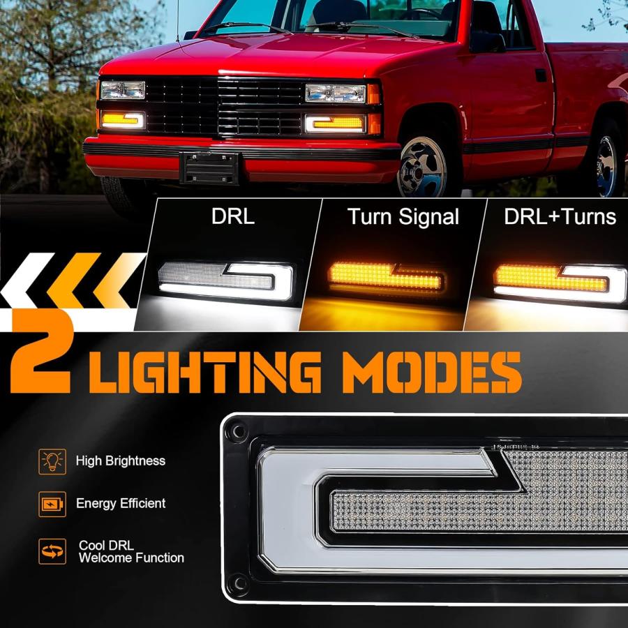 【並行輸入品】POVTOR LEDウィンカー交換用ライト ホワイトDRLウェルカムライト付き 1988-1998 シボレー GMC C/K 1500の画像