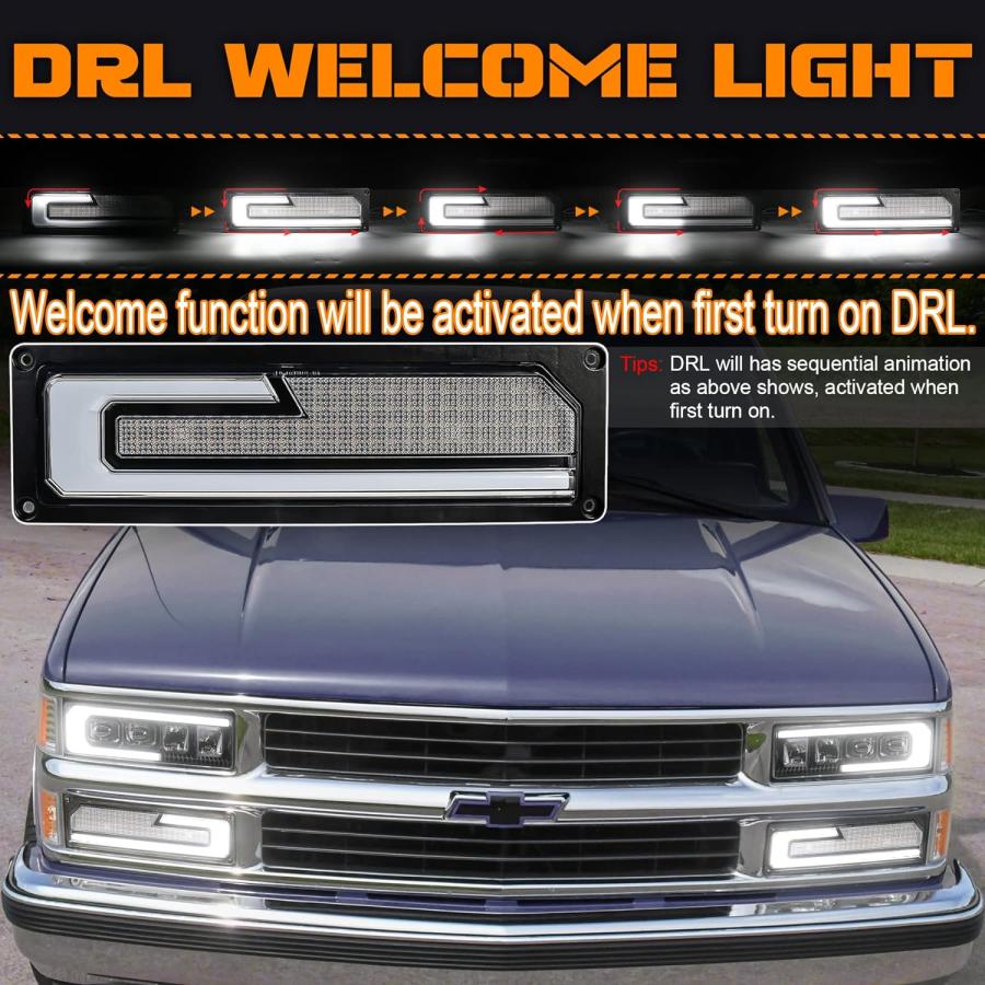 【並行輸入品】POVTOR LEDウィンカー交換用ライト ホワイトDRLウェルカムライト付き 1988-1998 シボレー GMC C/K 1500の画像