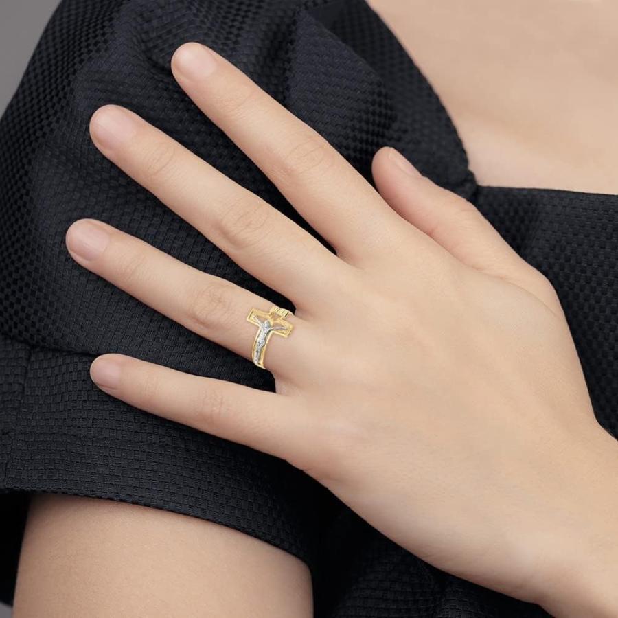 【並行輸入品】Diamond2Deal 10K ツートンゴールド 十字架リング メンズ  金属  宝石なしの画像