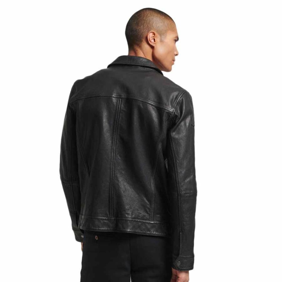 【並行輸入品】Superdry Mens 70S Leather Jacket Black Size Mの画像