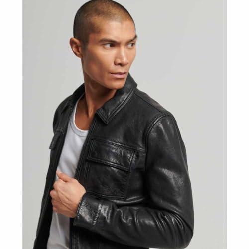 【並行輸入品】Superdry Mens 70S Leather Jacket Black Size Mの画像