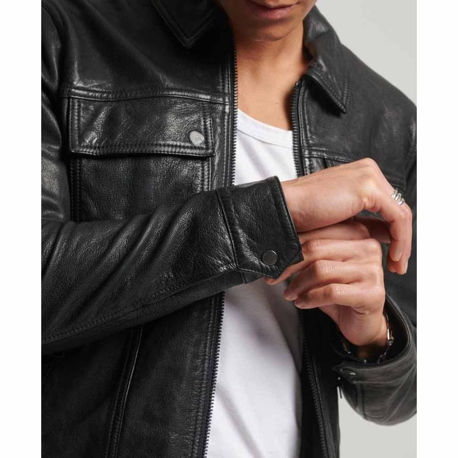 【並行輸入品】Superdry Mens 70S Leather Jacket Black Size Mの画像