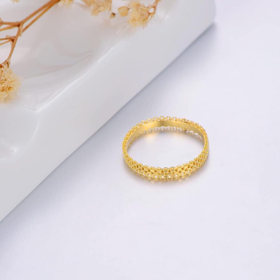 【並行輸入品】18K ソリッドゴールド 結婚指輪 レディース メンズ イエローゴールド ダイヤモンドカット メッシュリンクバンド 結婚記念リング 花嫁の画像