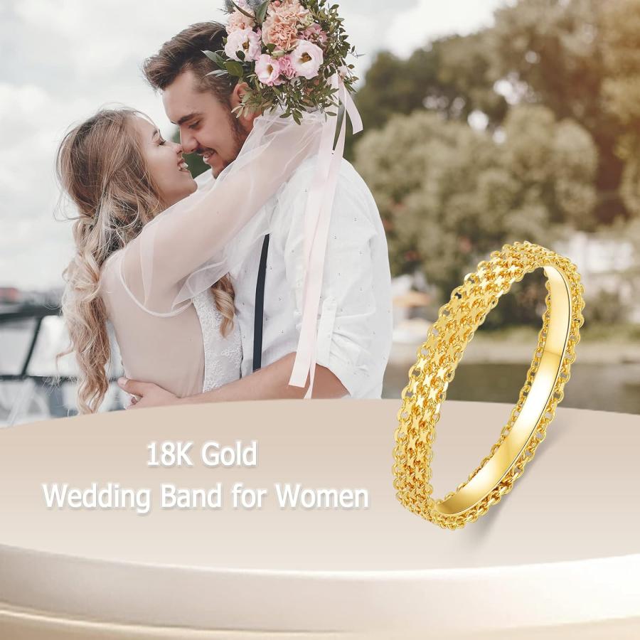 【並行輸入品】18K ソリッドゴールド 結婚指輪 レディース メンズ イエローゴールド ダイヤモンドカット メッシュリンクバンド 結婚記念リング 花嫁の画像