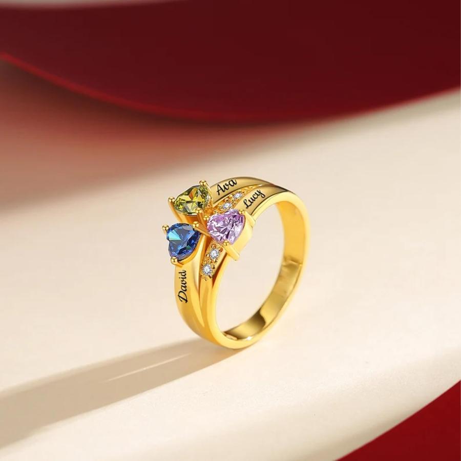 【並行輸入品】MUUYON Solid 10K/14K/18K Gold Mothers Ring 3 Birthstones Real Goの画像