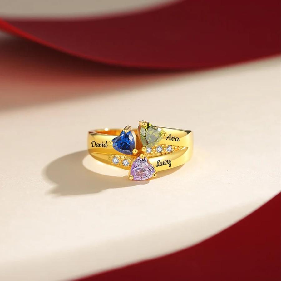 【並行輸入品】MUUYON Solid 10K/14K/18K Gold Mothers Ring 3 Birthstones Real Goの画像