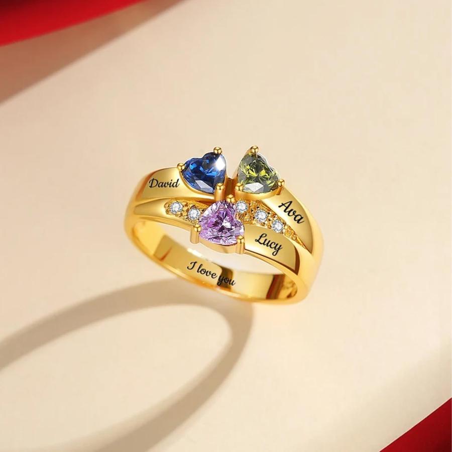 【並行輸入品】MUUYON Solid 10K/14K/18K Gold Mothers Ring 3 Birthstones Real Goの画像