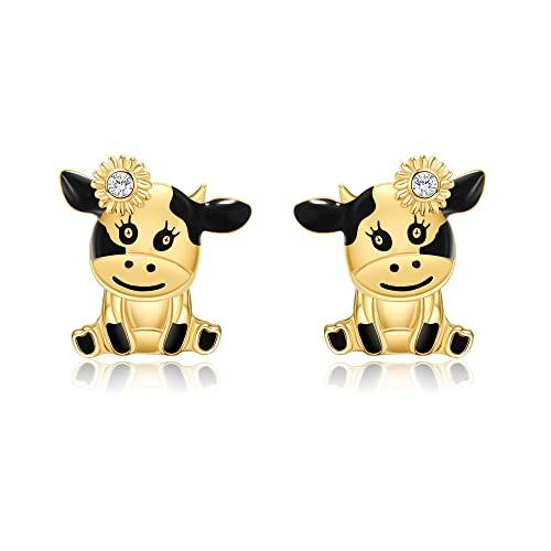 【並行輸入品】牛ピアス 14K リアルゴールドピアス スタッド かわいい動物イヤリング 牛のギフト 彼女への誕生日プレゼント, イエローゴールドの画像