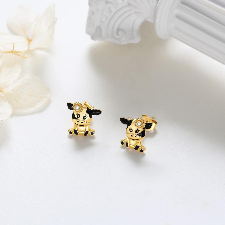 【並行輸入品】牛ピアス 14K リアルゴールドピアス スタッド かわいい動物イヤリング 牛のギフト 彼女への誕生日プレゼント, イエローゴールドの画像