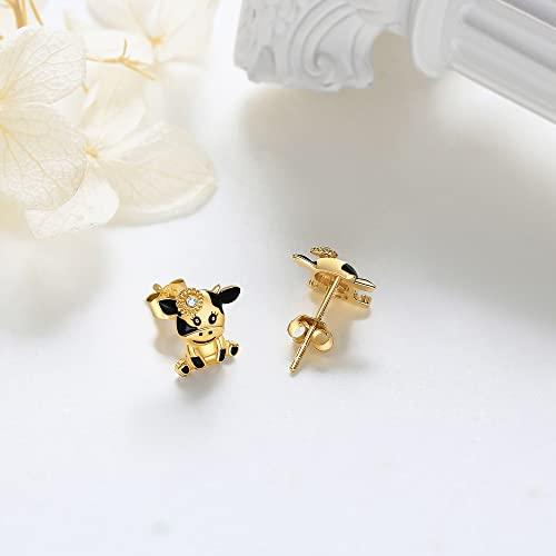 【並行輸入品】牛ピアス 14K リアルゴールドピアス スタッド かわいい動物イヤリング 牛のギフト 彼女への誕生日プレゼント, イエローゴールドの画像