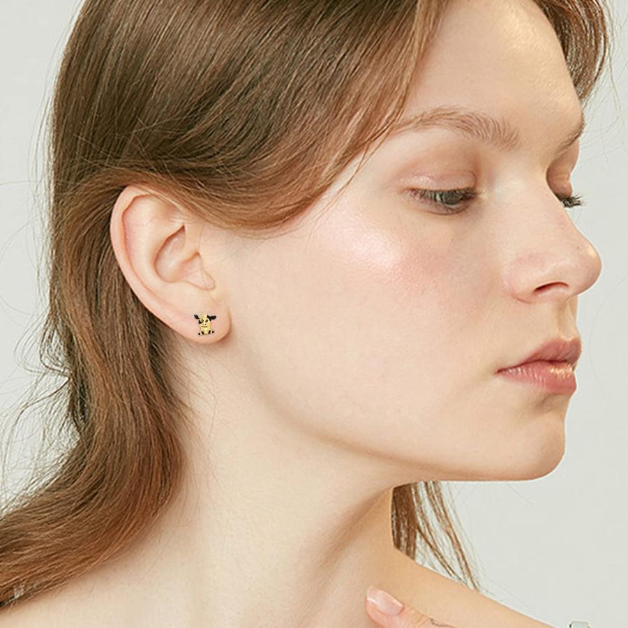 【並行輸入品】牛ピアス 14K リアルゴールドピアス スタッド かわいい動物イヤリング 牛のギフト 彼女への誕生日プレゼント, イエローゴールドの画像