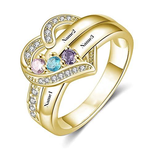 【並行輸入品】10k 14k 18k Solid Gold Personalized Mothers Rings with 3 CZ Birtの画像