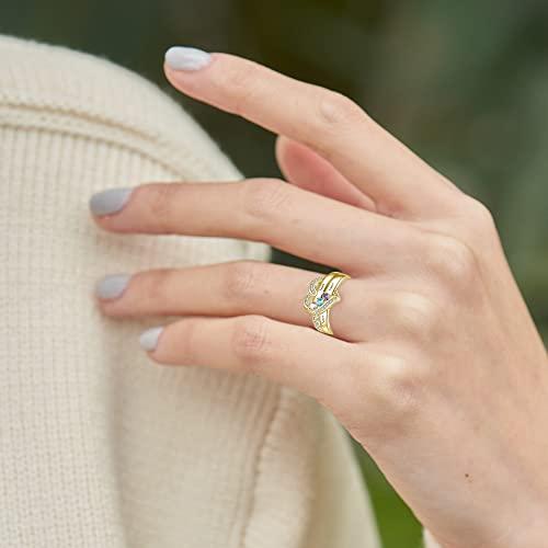 【並行輸入品】10k 14k 18k Solid Gold Personalized Mothers Rings with 3 CZ Birtの画像