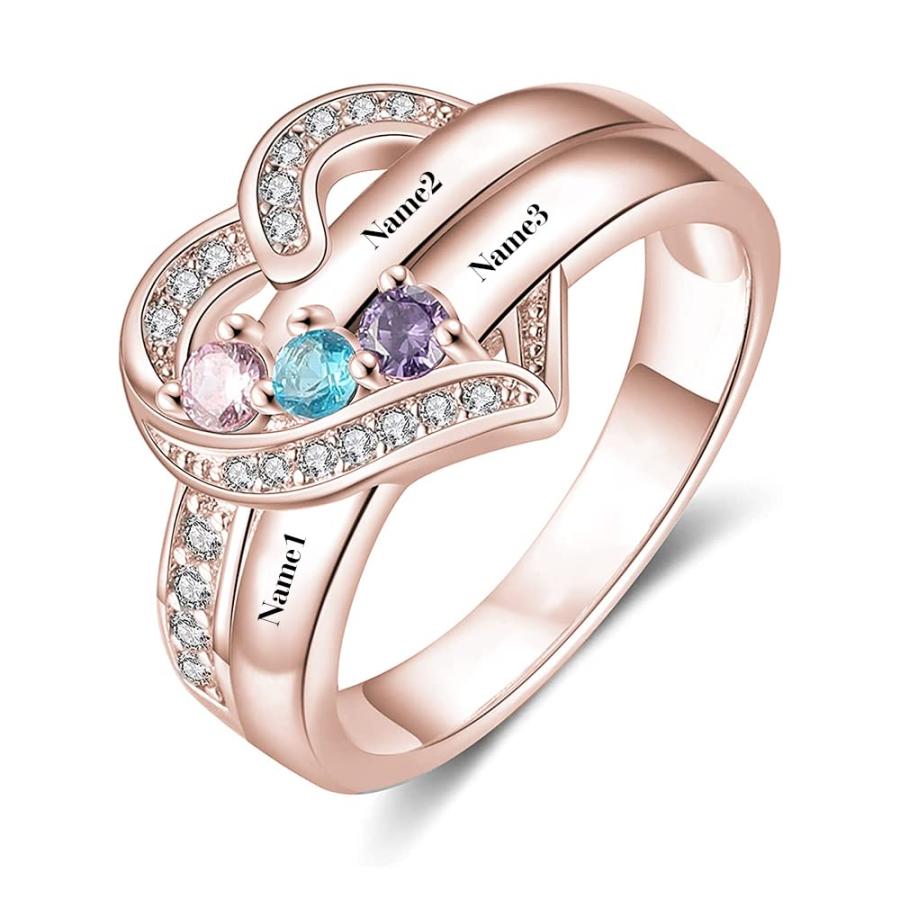 【並行輸入品】10k 14k 18k Solid Gold Personalized Mothers Rings with 3 CZ Birtの画像