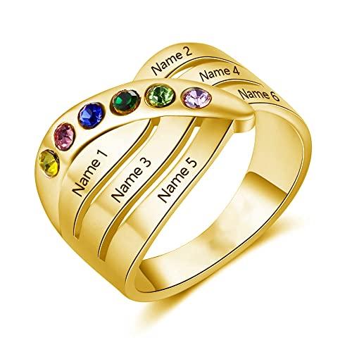 【並行輸入品】10k 14k 18k Solid Gold Personalized Mothers Name Rings with 6 CZの画像