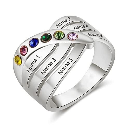 【並行輸入品】10k 14k 18k Solid Gold Personalized Mothers Name Rings with 6 CZの画像