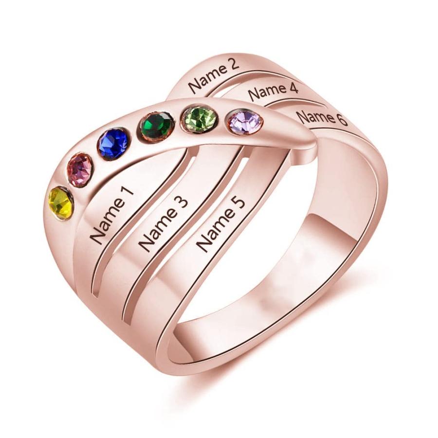 【並行輸入品】10k 14k 18k Solid Gold Personalized Mothers Name Rings with 6 CZの画像