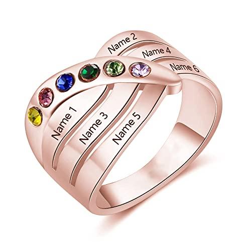 【並行輸入品】10k 14k 18k Solid Gold Personalized Mothers Name Rings with 6 CZの画像