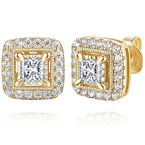【並行輸入品】スタッドピアス レディース， 14Kゴールドメッキ。， キュービックジルコニア Eterbeau Gold Stud Earrin_1