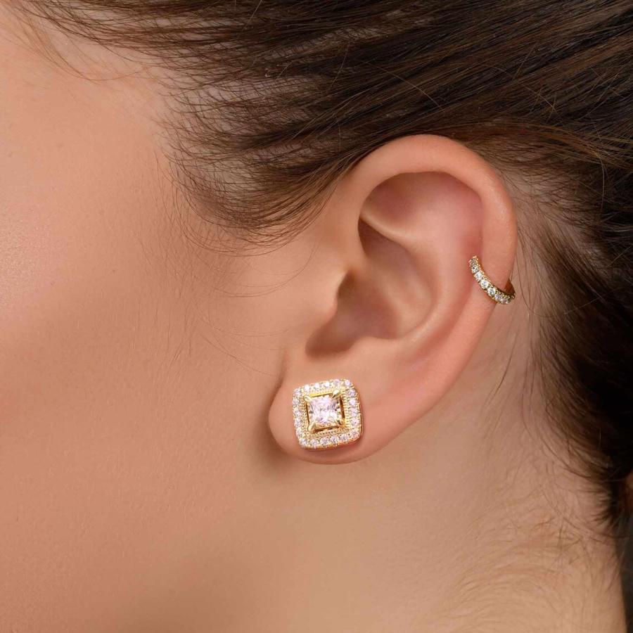 【並行輸入品】スタッドピアス レディース， 14Kゴールドメッキ。， キュービックジルコニア Eterbeau Gold Stud Earrin_3