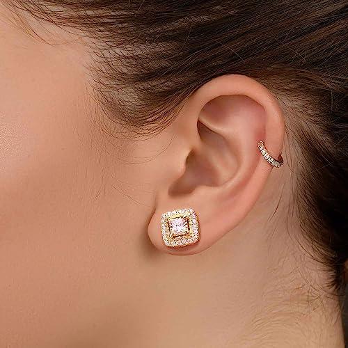 【並行輸入品】スタッドピアス レディース， 14Kゴールドメッキ。， キュービックジルコニア Eterbeau Gold Stud Earrin_4