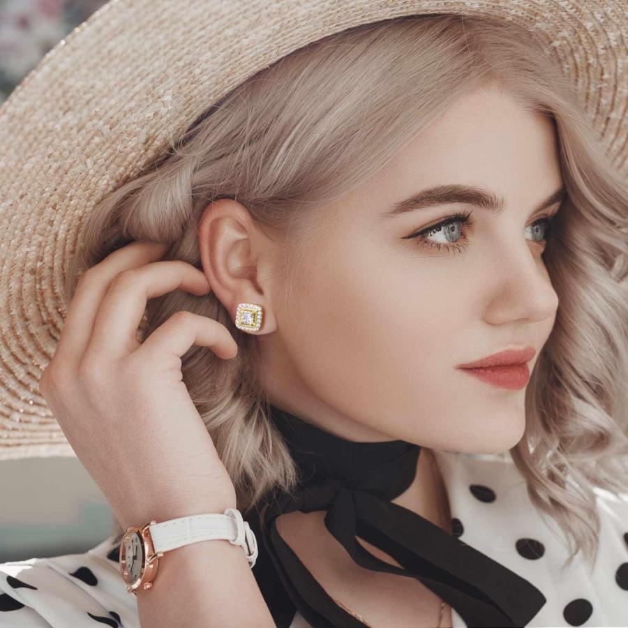 【並行輸入品】スタッドピアス レディース， 14Kゴールドメッキ。， キュービックジルコニア Eterbeau Gold Stud Earrin_6