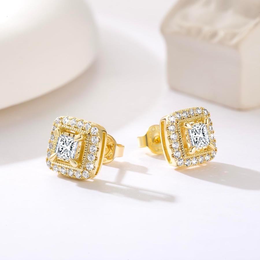 【並行輸入品】スタッドピアス レディース， 14Kゴールドメッキ。， キュービックジルコニア Eterbeau Gold Stud Earrin_9