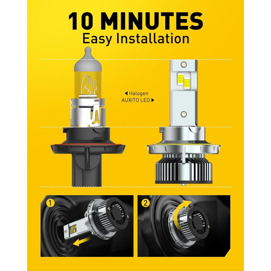 【並行輸入品】AUXITO H13 LEDヘッドライトバルブ 700%明るさ 120W 24000LM 6500K クールホワイト 9008 LEDの画像