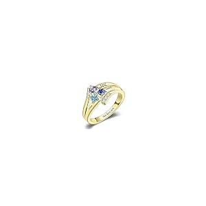 【並行輸入品】10K 14K 18K ソリッドゴールド マザーリング レディース パーソナライズ マザードーターリング 人工誕生石3個と名前付きの画像