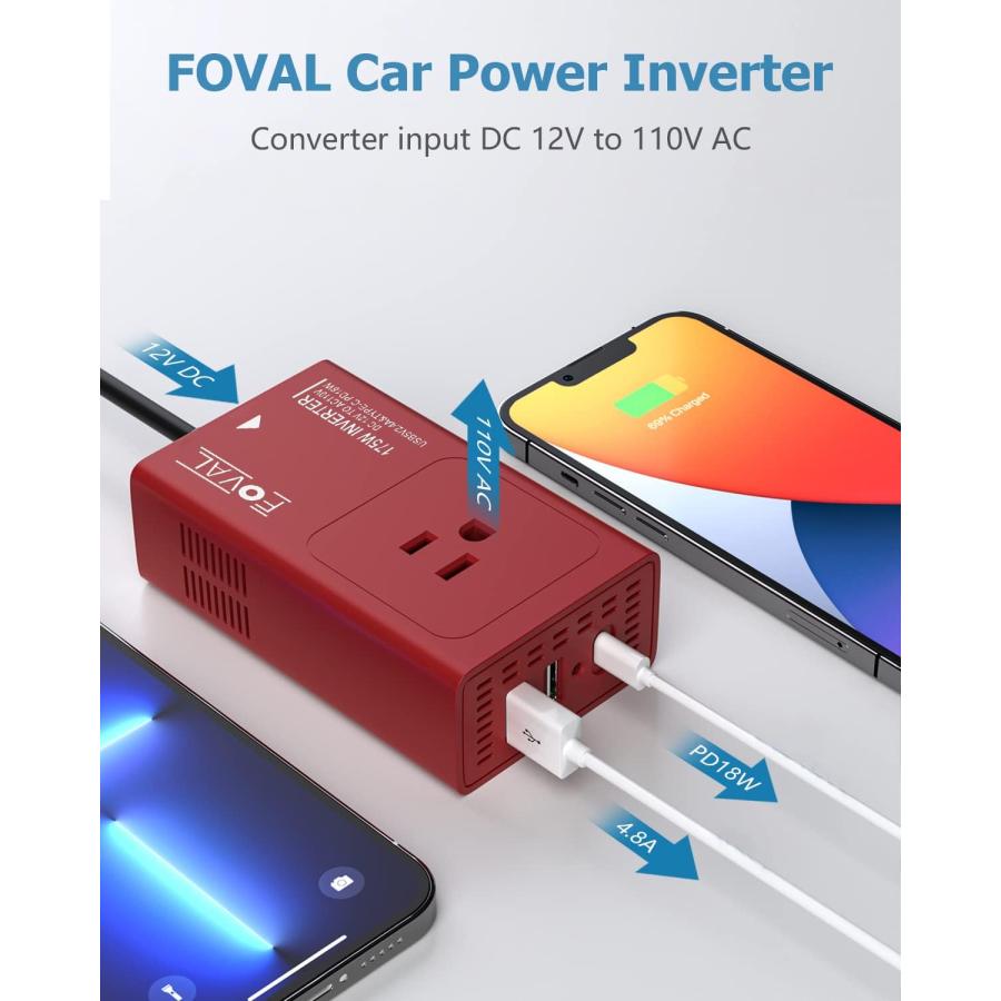 並行輸入品】FOVAL 175W パワーインバーター 12V DCから110V AC 