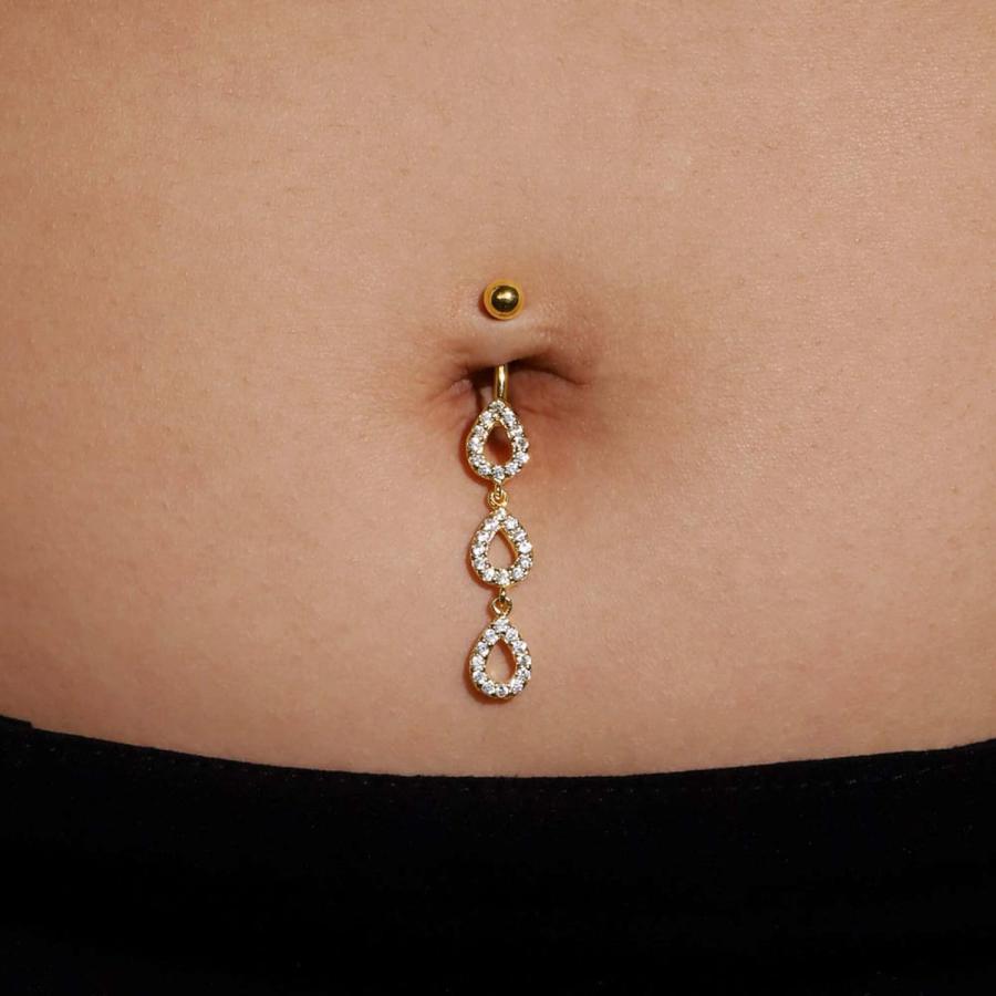 【並行輸入品】CUSHIONBLUE 14K Gold Navel Belly Rings / 14G Teardrop Dangle Belly Bの画像