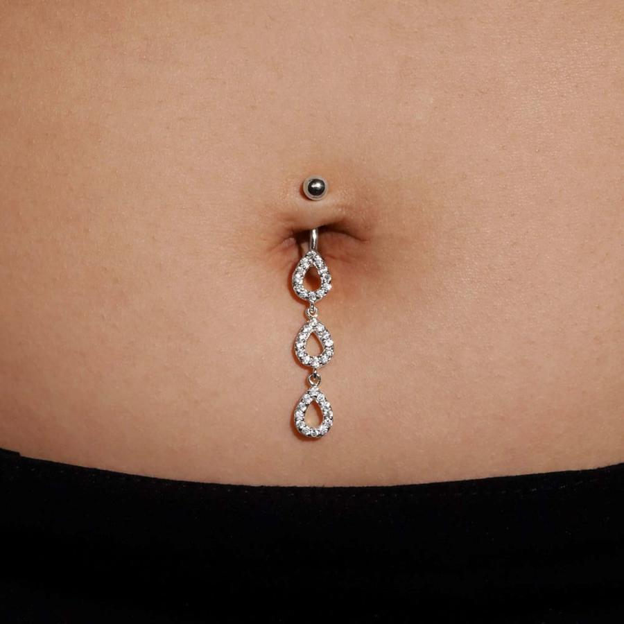 【並行輸入品】CUSHIONBLUE 14K Gold Navel Belly Rings / 14G Teardrop Dangle Belly Bの画像