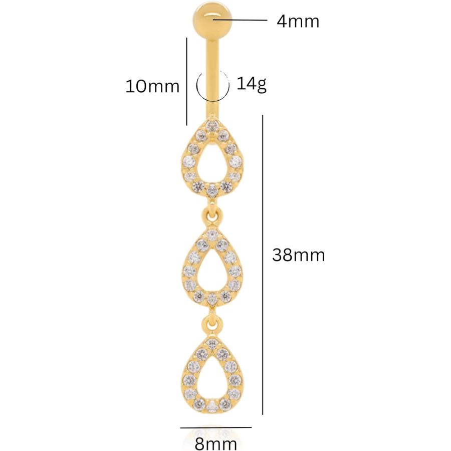 【並行輸入品】CUSHIONBLUE 14K Gold Navel Belly Rings / 14G Teardrop Dangle Belly Bの画像