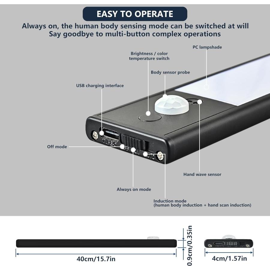人感センサーライト 室内 LED 40cm 3000mAh ３色調整可能 超薄型設計 手元灯 マグネット LEDライト 省エネ 長寿命 高感度 高輝度 部屋 玄関 廊下 キッチン｜good-face｜05