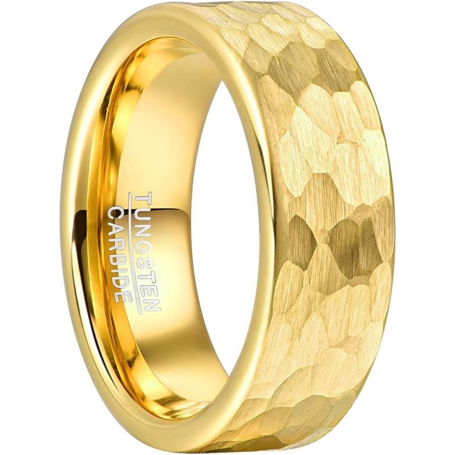 並行輸入品】Vakki ゴールド槌目タングステンリング 6mm/8mm 結婚指輪 