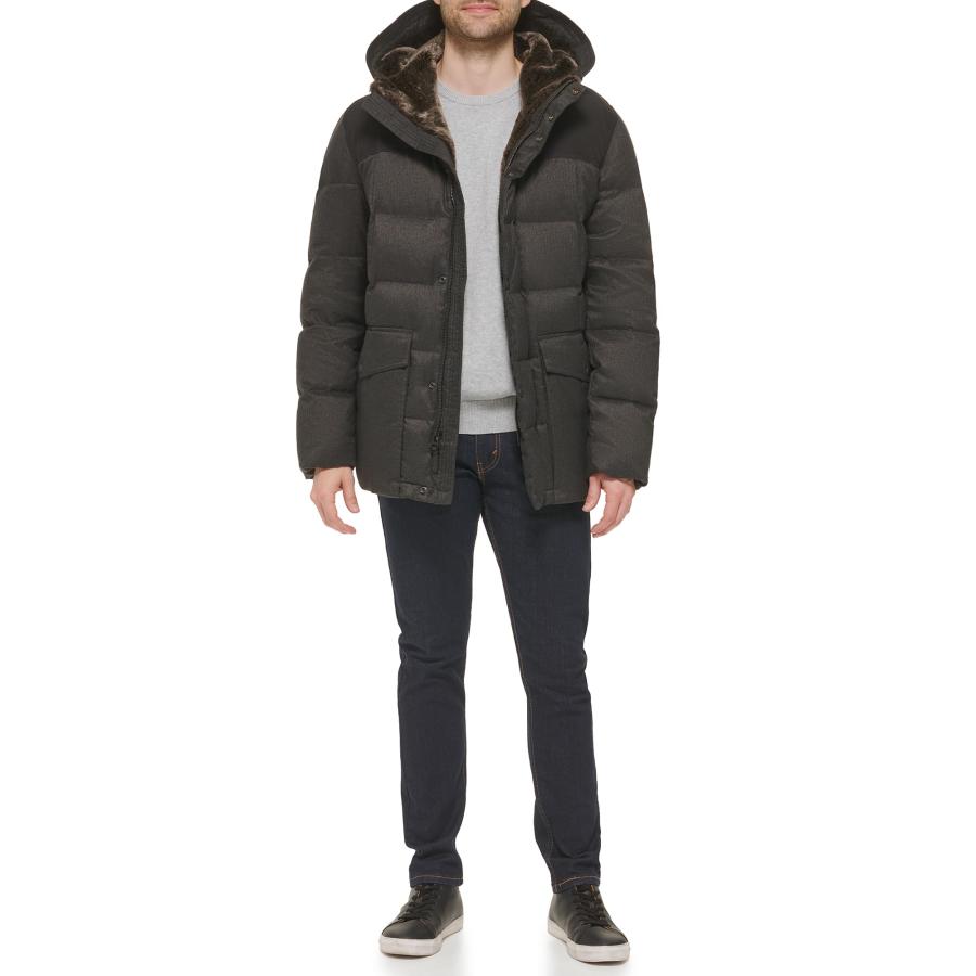 【並行輸入品】Cole Haan Men's Quilted Flannel Packable Down Parka, Charcoal, Lの画像