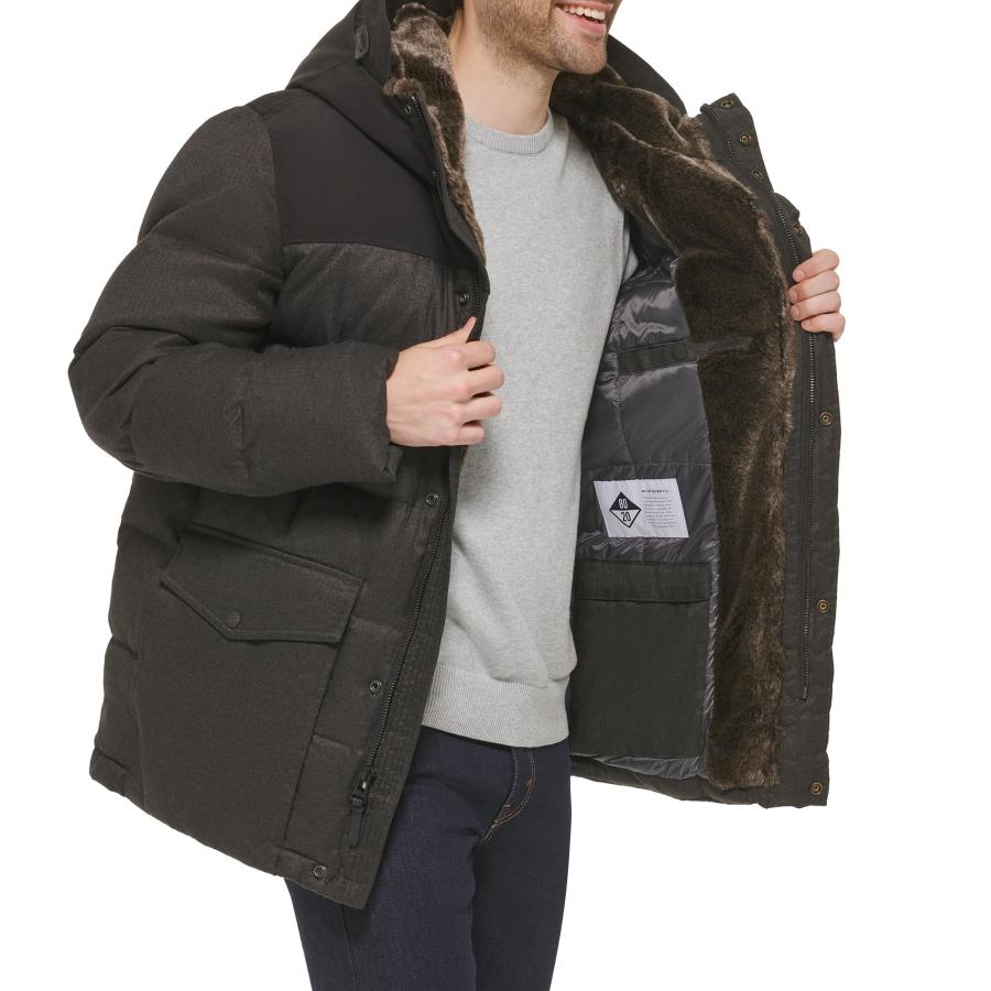 【並行輸入品】Cole Haan Men's Quilted Flannel Packable Down Parka, Charcoal, Lの画像