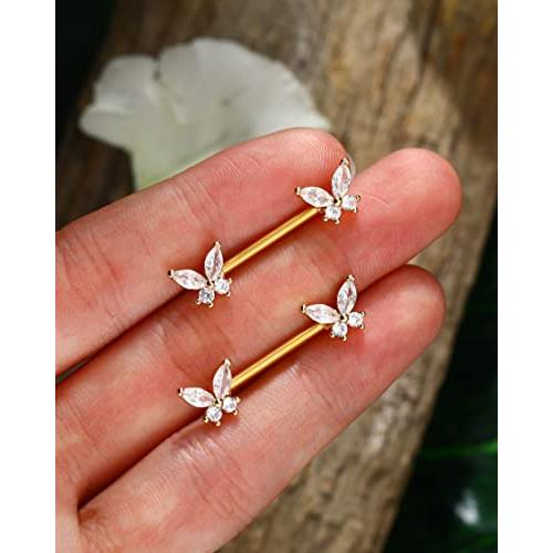 【並行輸入品】Jewseen バタフライニップルリング レディース 14G ニップルピアス ジュエリー ゴールドニップルリング サージカルスチー_4