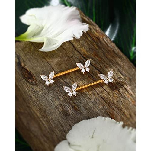 【並行輸入品】Jewseen バタフライニップルリング レディース 14G ニップルピアス ジュエリー ゴールドニップルリング サージカルスチー_7