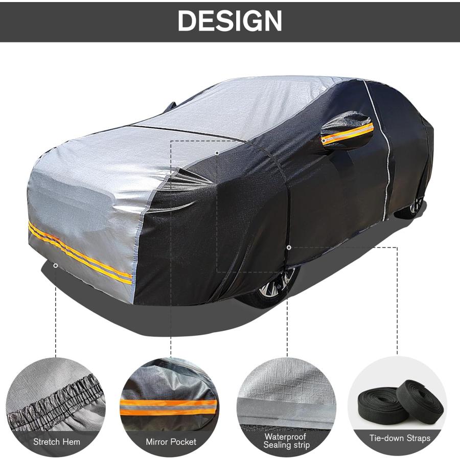 【並行輸入品】6層 自動車カバー 全天候 防水 屋外 フルエクステリアカバー 雨 太陽 紫外線 雪防止 ジッパーコットン付き ミラーポケット セダン用_2
