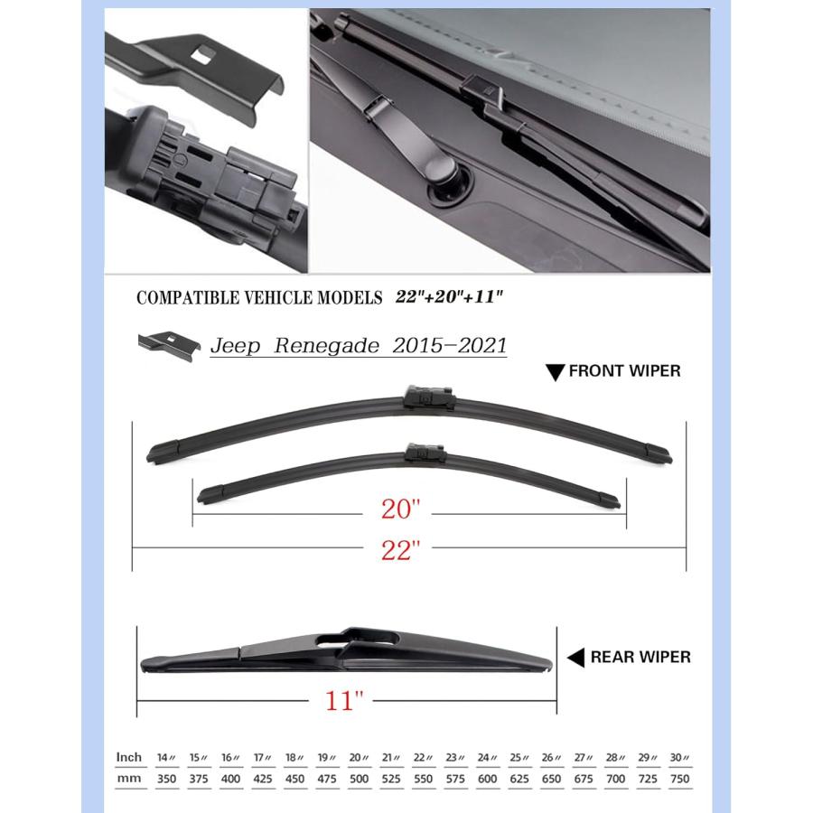 並行輸入品】3 工場ワイパーブレード 交換用 ジープ レネゲード