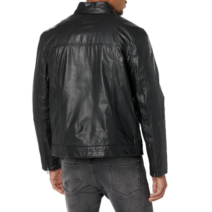 【並行輸入品】Cole Haan Men's Leather Trucker Jacket, Blackの画像
