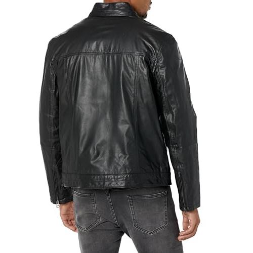 【並行輸入品】Cole Haan Men's Leather Trucker Jacket, Blackの画像