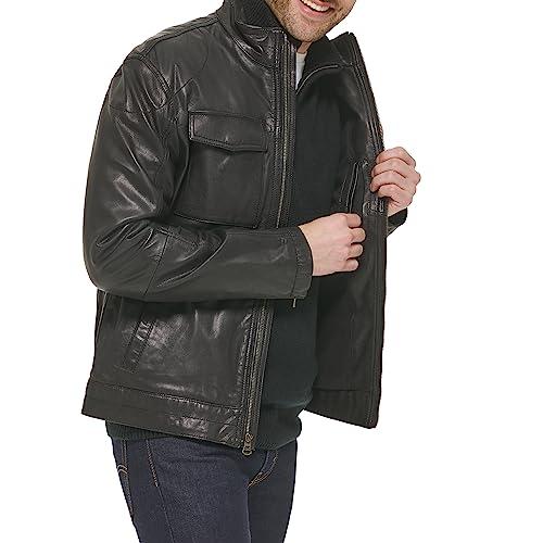 【並行輸入品】Cole Haan Men's Leather Trucker Jacket, Blackの画像