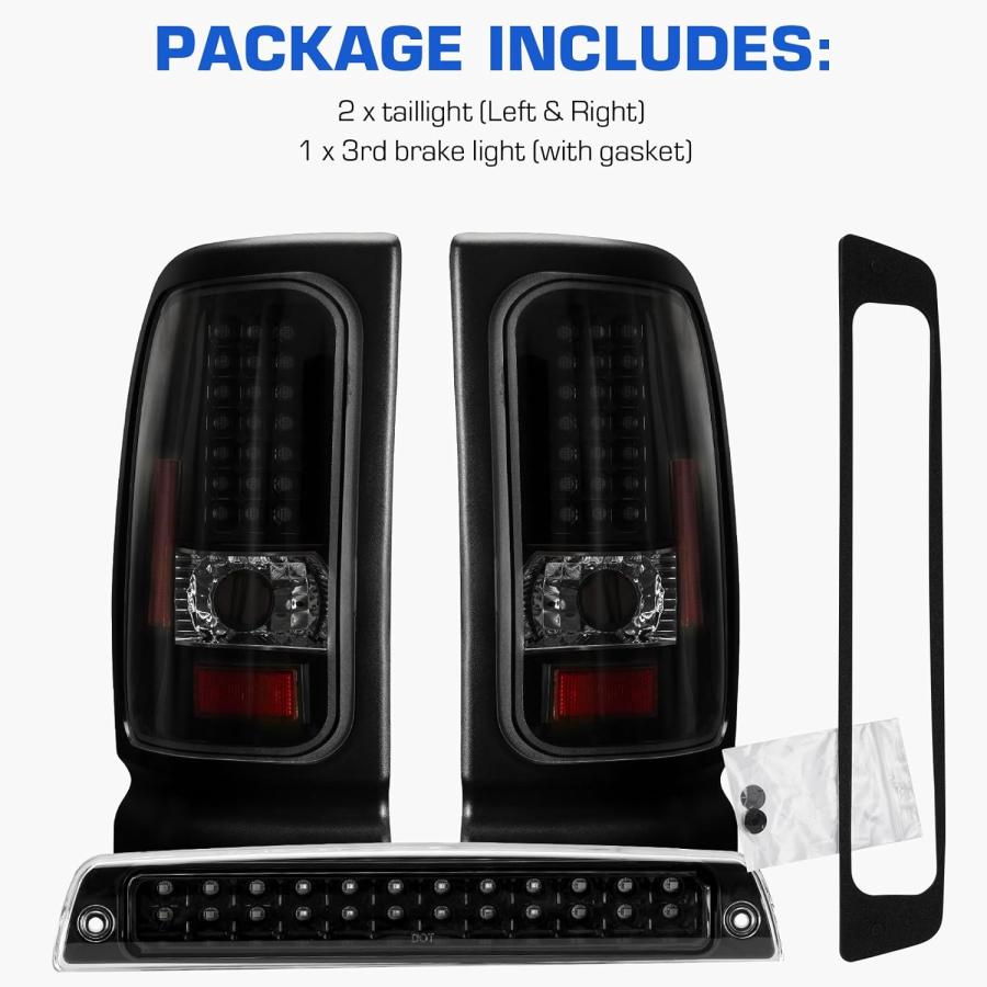 【並行輸入品】Gubebaili LEDテールライト + 3rdブレーキライトキット 1994-2001 Dodge Ram 1500 1994-20の画像