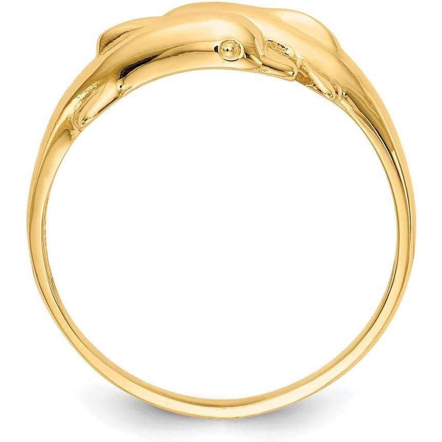 【並行輸入品】Size 8 - Solid 14k Yellow Gold Double Dolphin Ring (2mm)の画像