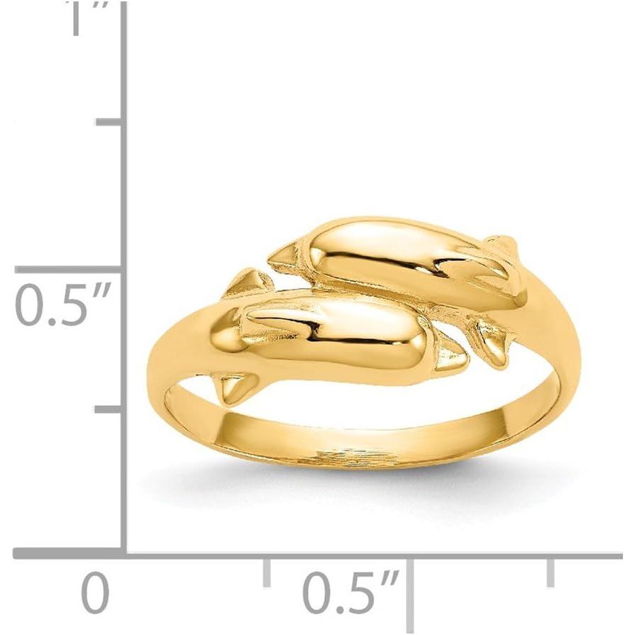 【並行輸入品】Size 8 - Solid 14k Yellow Gold Double Dolphin Ring (2mm)の画像