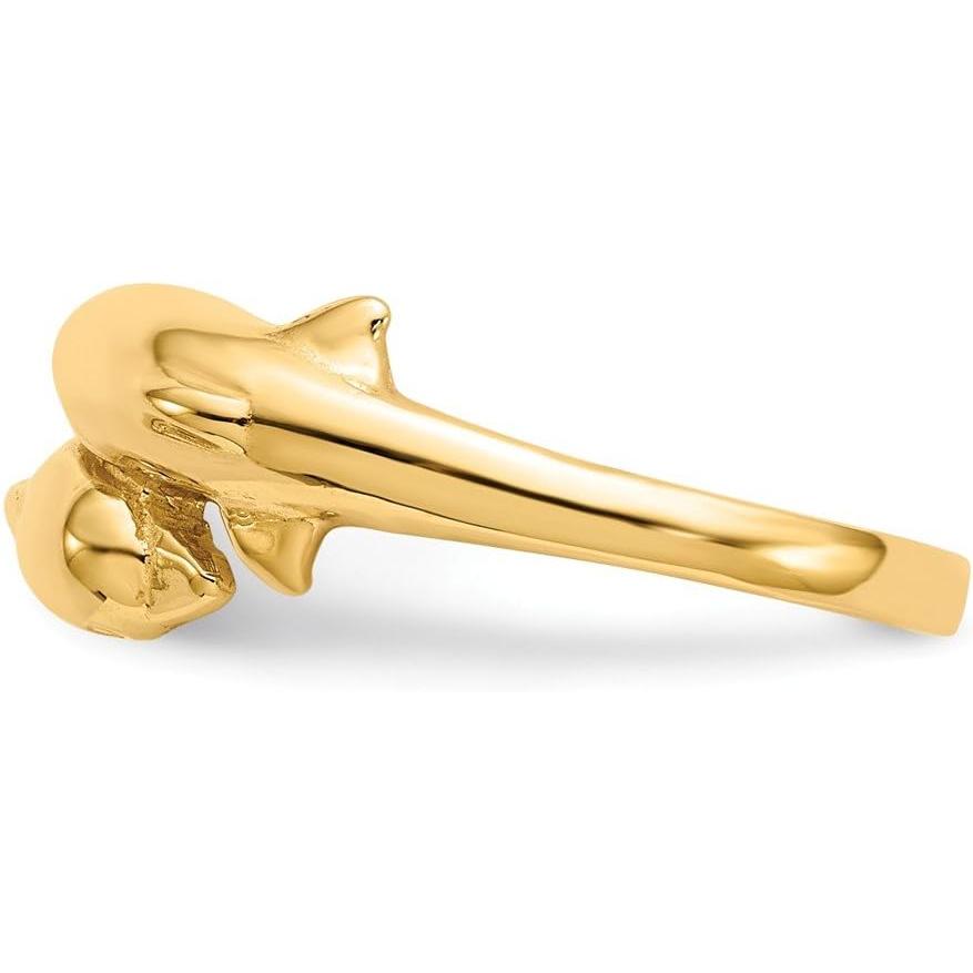 【並行輸入品】Size 8 - Solid 14k Yellow Gold Double Dolphin Ring (2mm)の画像