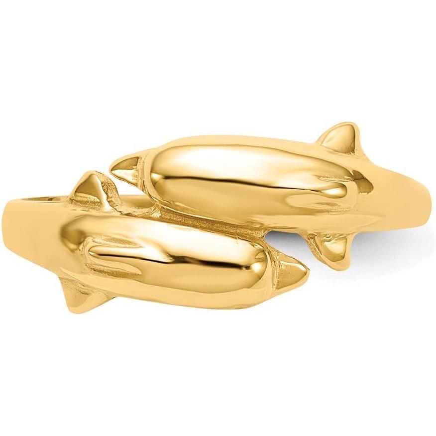 【並行輸入品】Size 8 - Solid 14k Yellow Gold Double Dolphin Ring (2mm)の画像